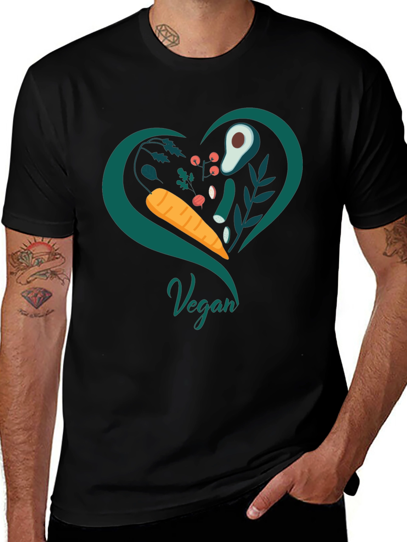 Vegan Heart T-Shirt - Black Casual Fit