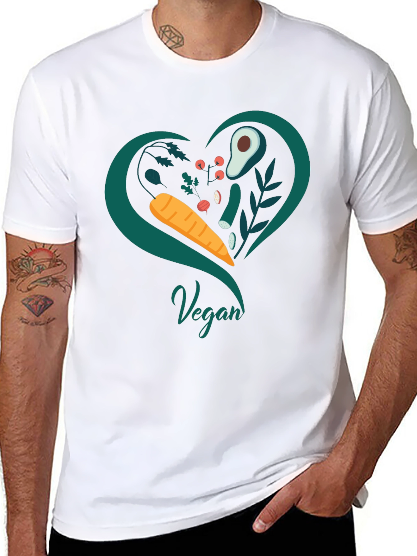 Vegan Heart T-Shirt - Black Casual Fit