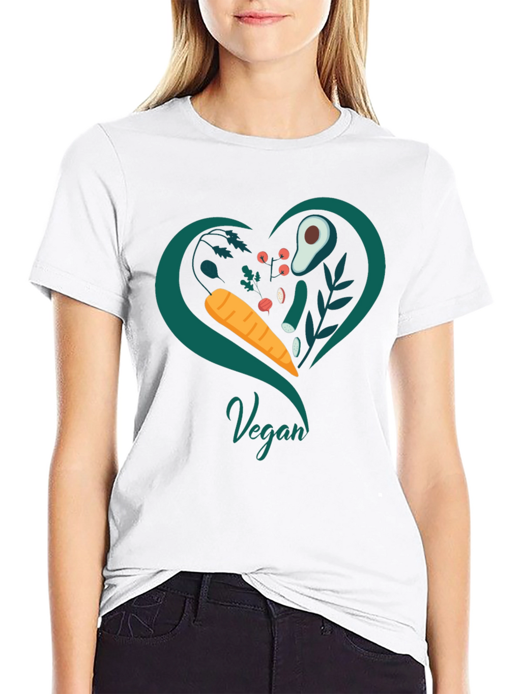 Vegan Heart T-Shirt - Black Casual Fit