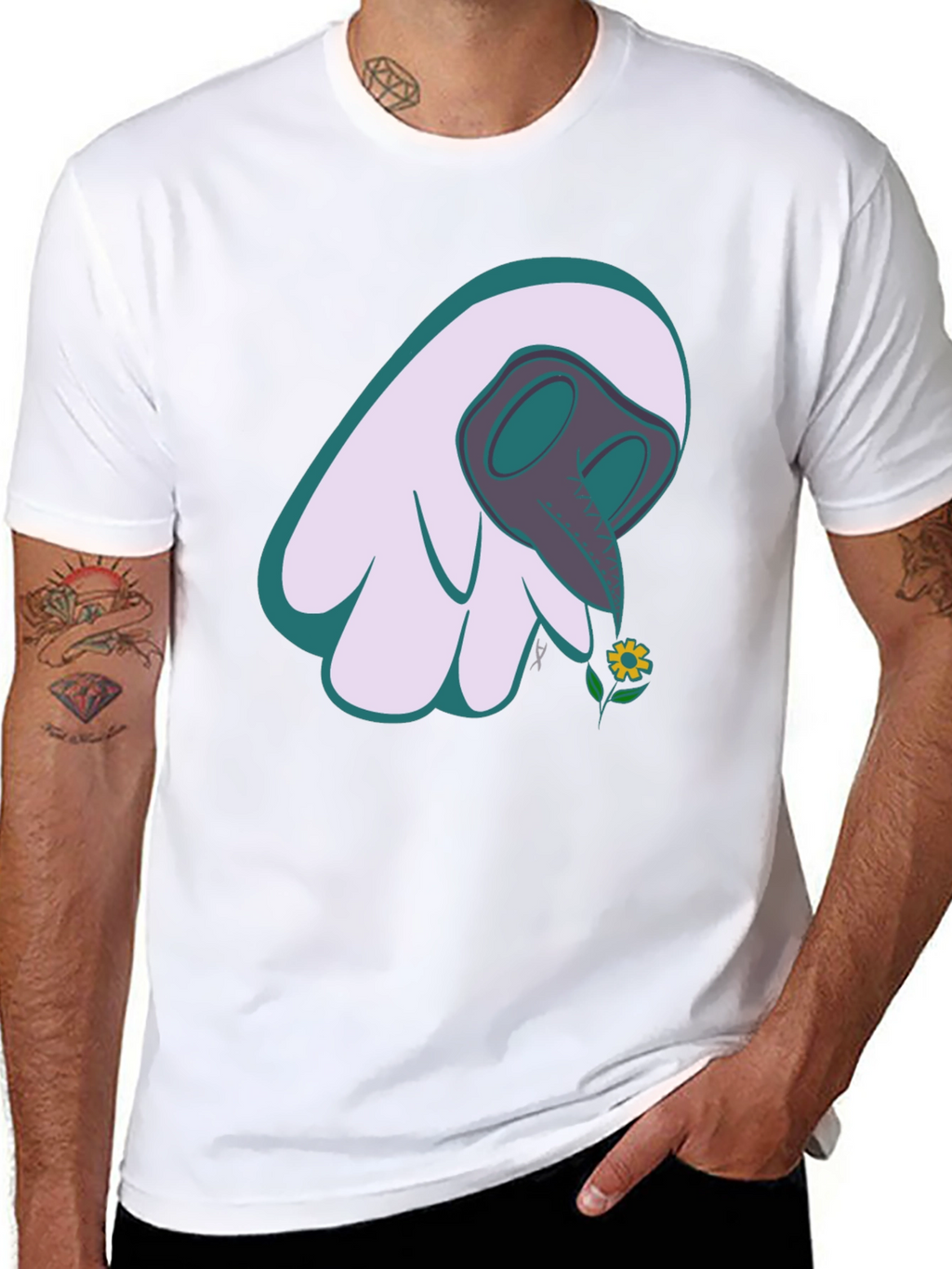 Whimsical Plague Doctor Flower Graphic Tee
