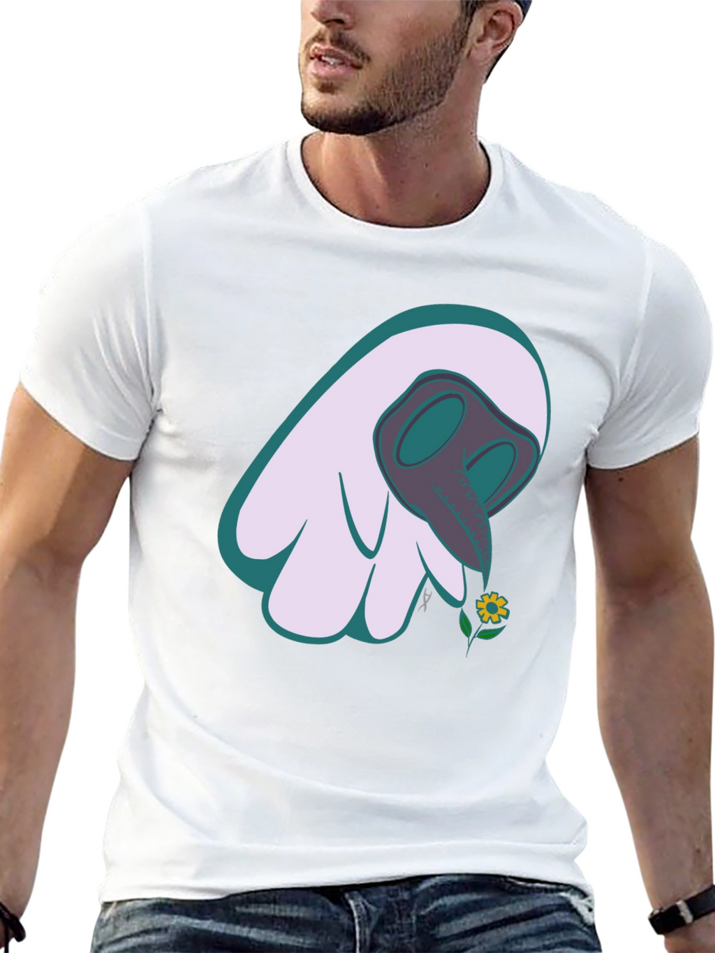 Whimsical Plague Doctor Flower Graphic Tee