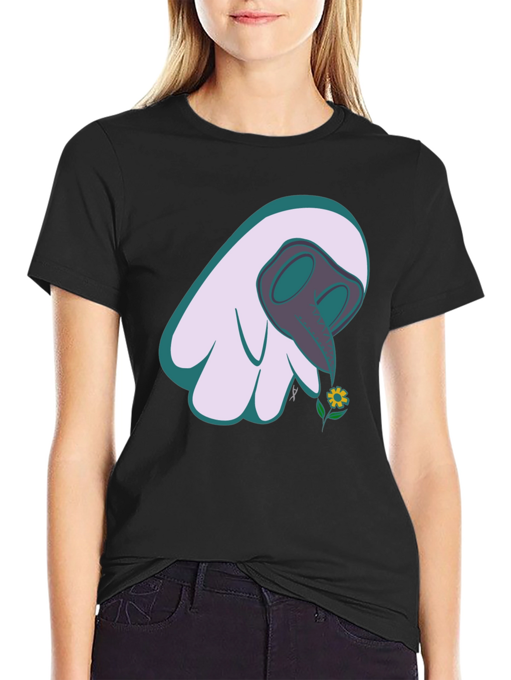 Whimsical Plague Doctor Flower Graphic Tee