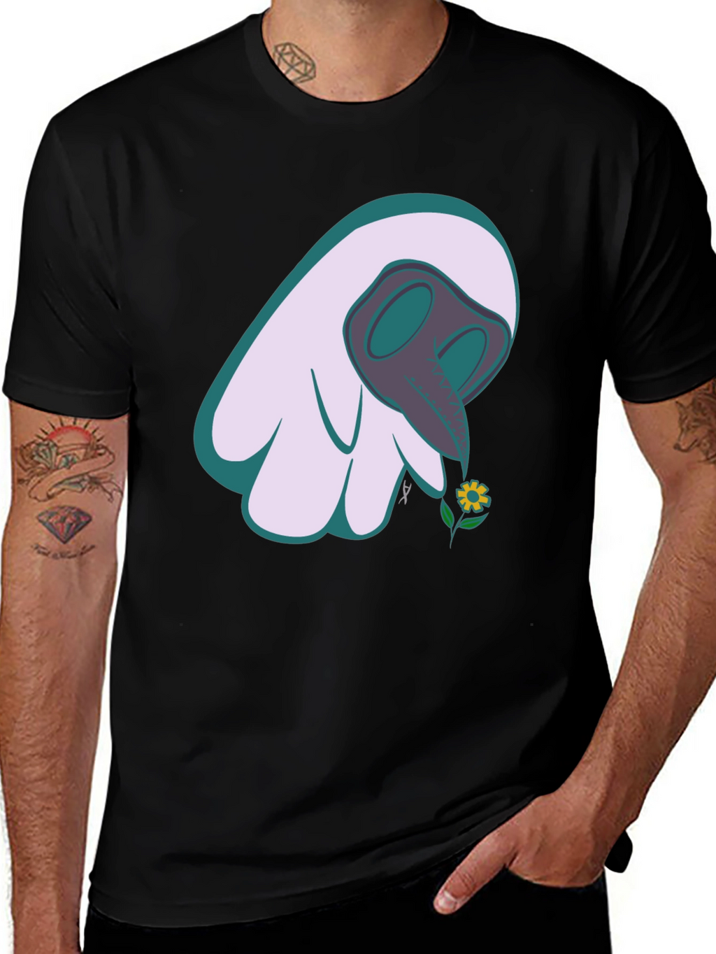 Whimsical Plague Doctor Flower Graphic Tee