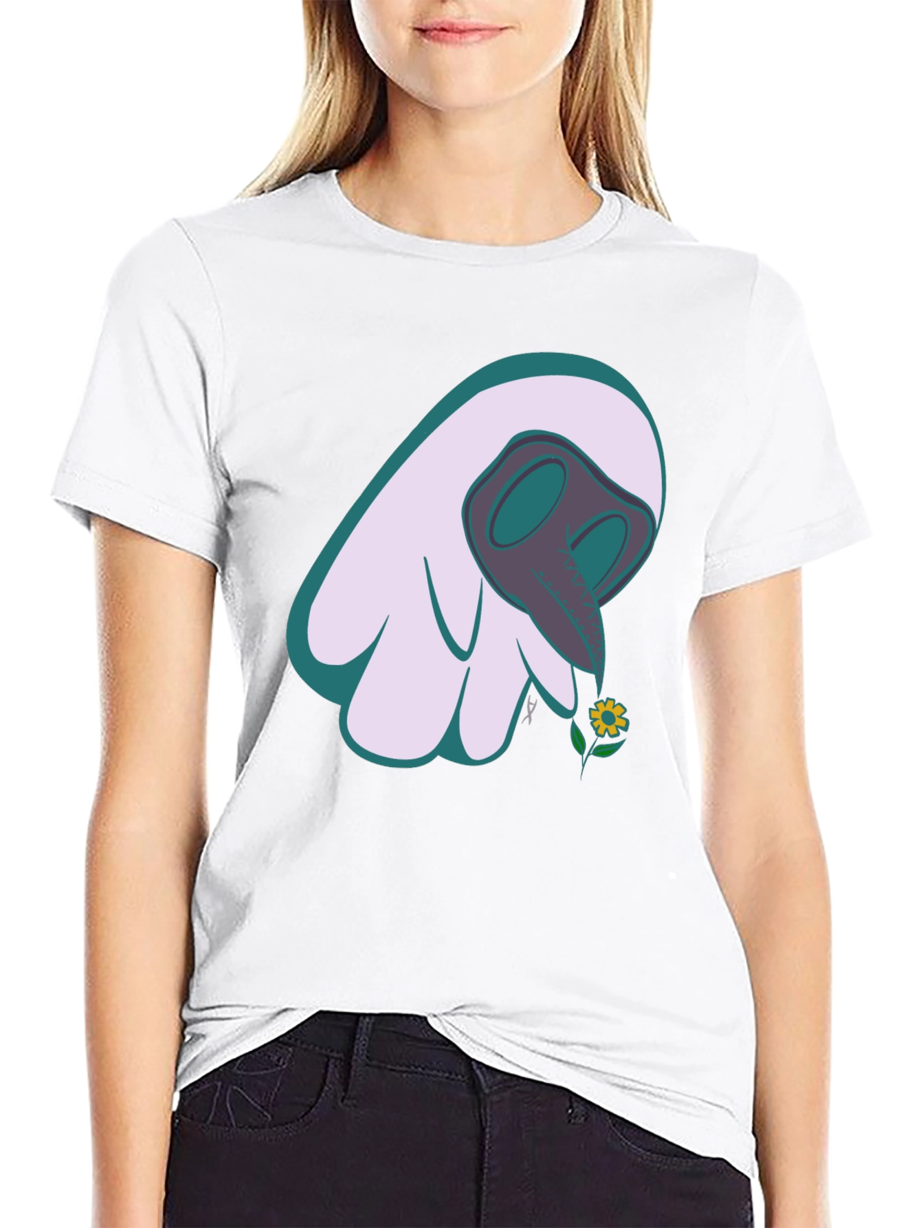 Whimsical Plague Doctor Flower Graphic Tee