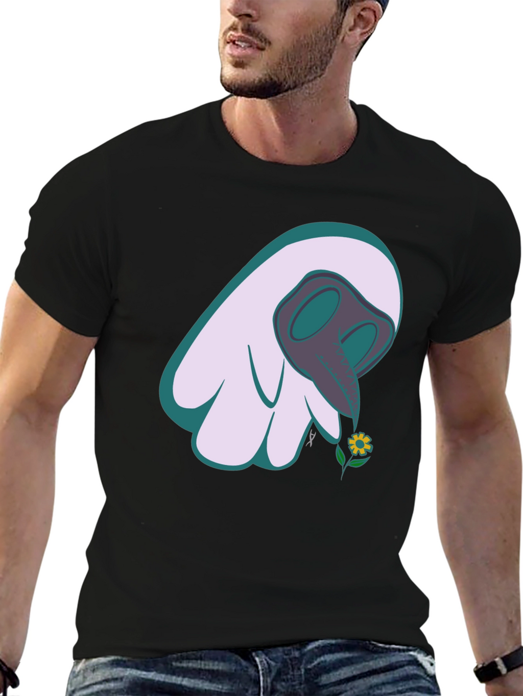 Whimsical Plague Doctor Flower Graphic Tee