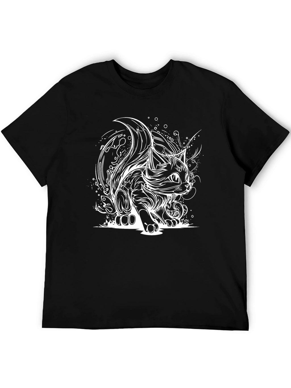 Stylish Black T-Shirt with Cat Design