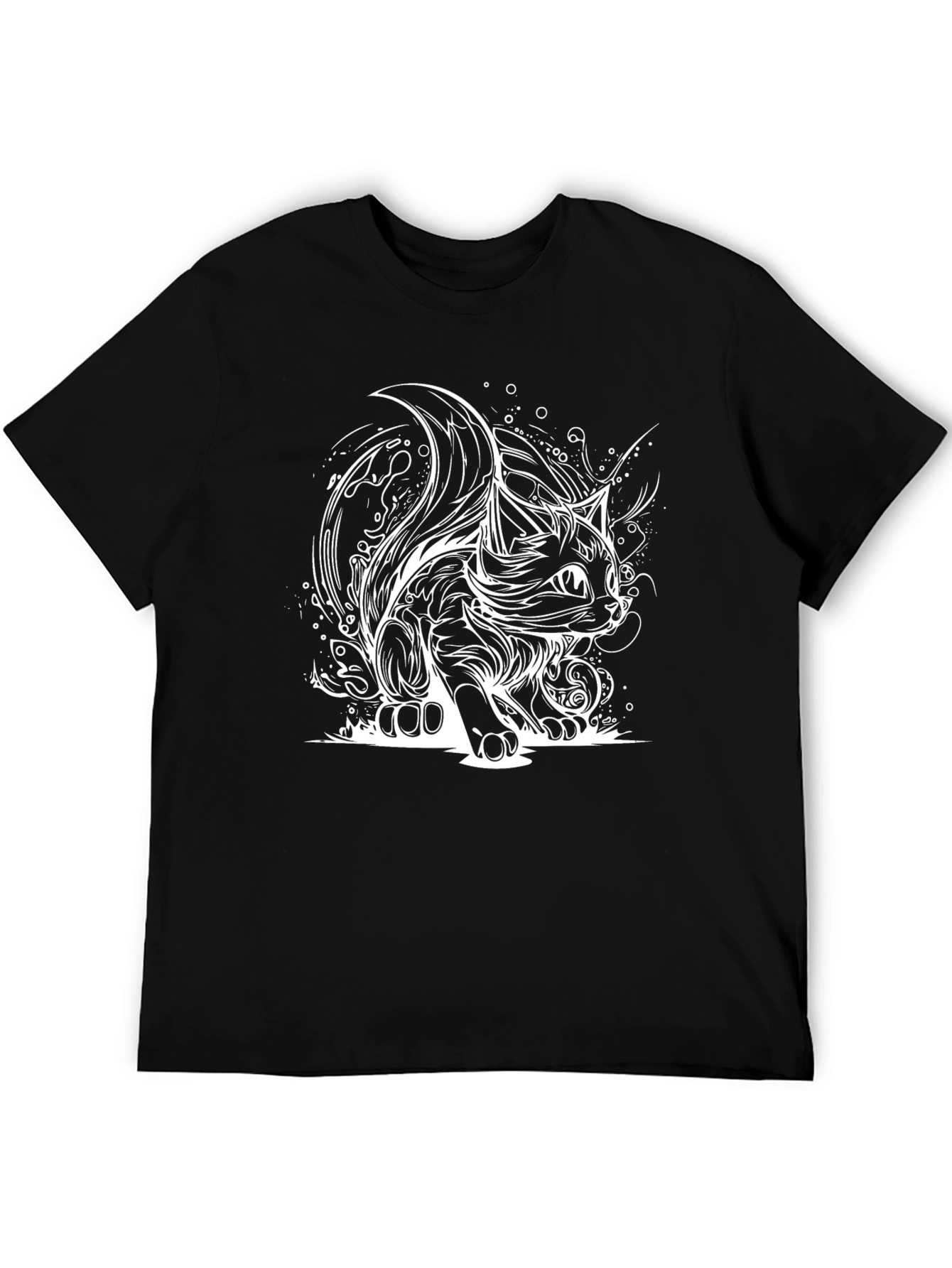 Stylish Black T-Shirt with Cat Design