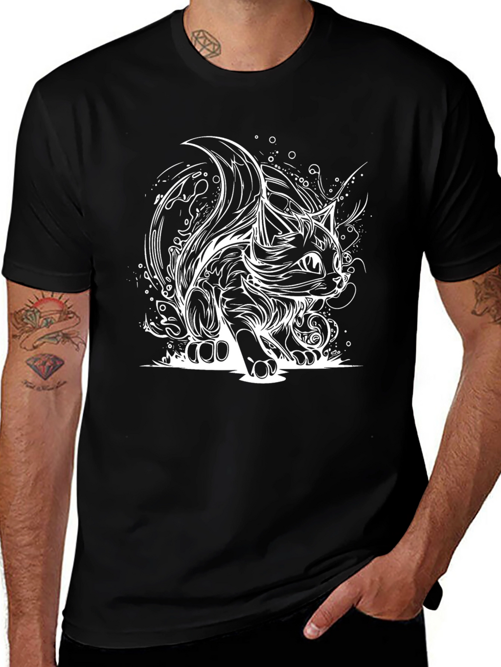 Stylish Black T-Shirt with Cat Design