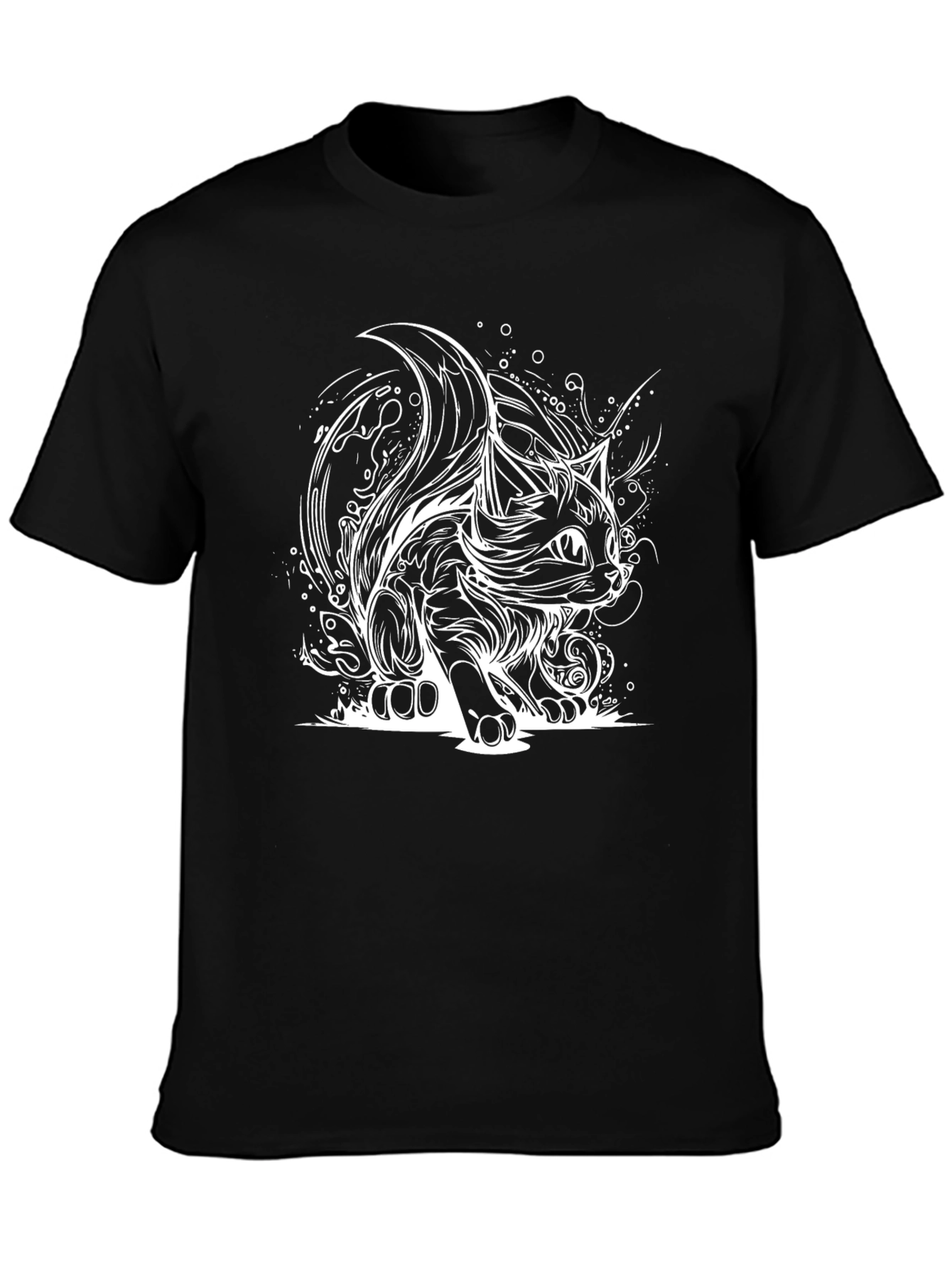 Stylish Black T-Shirt with Cat Design