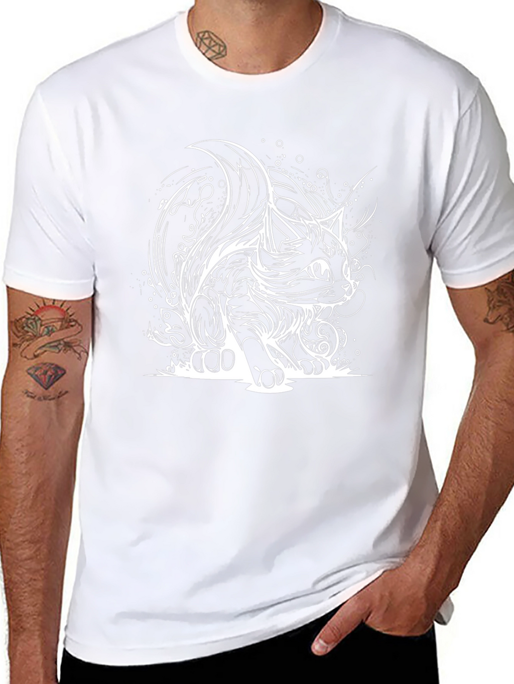 Stylish Black T-Shirt with Cat Design