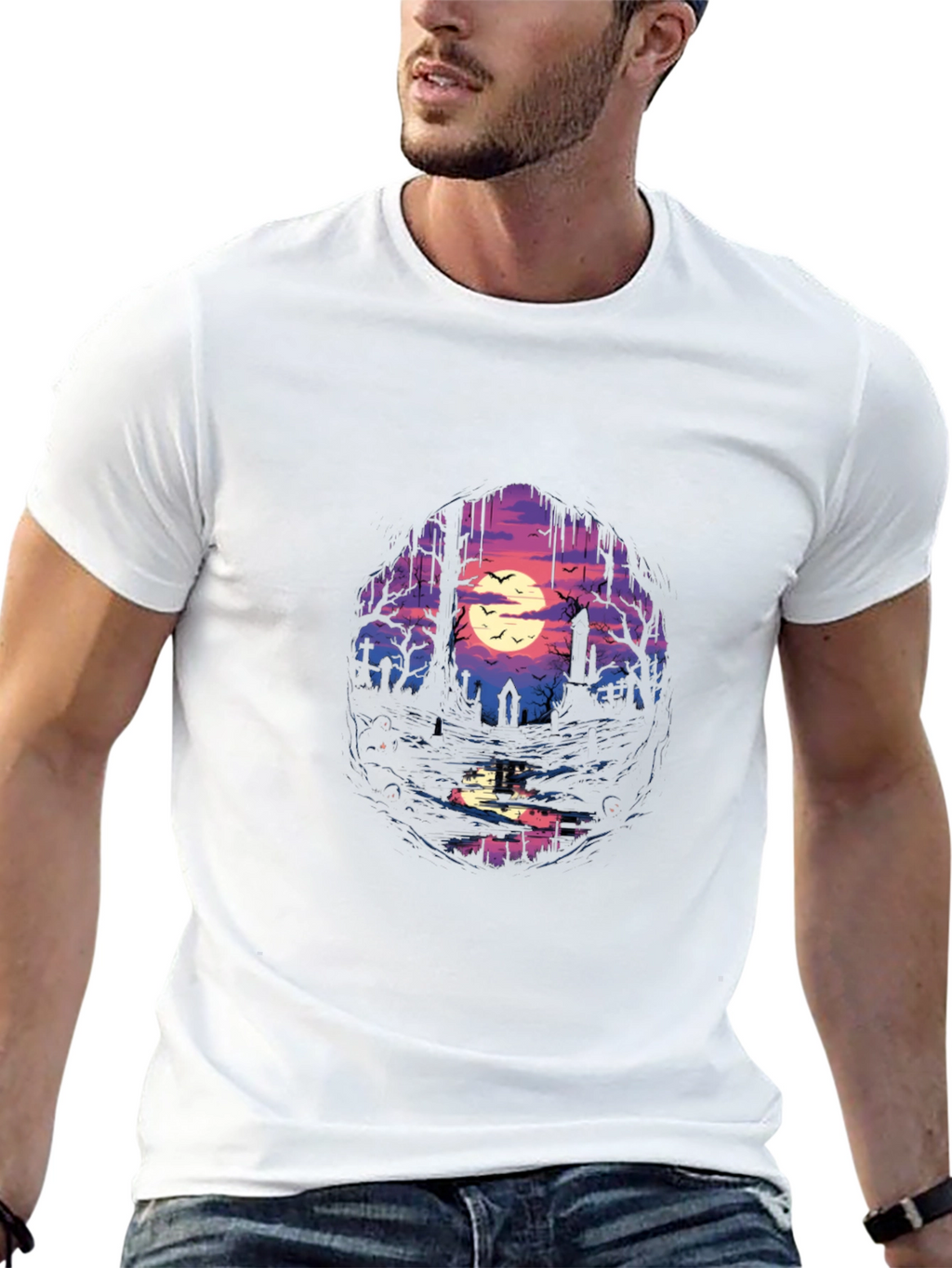 Graveyard Moon T-Shirt - Spooky Scene Tee