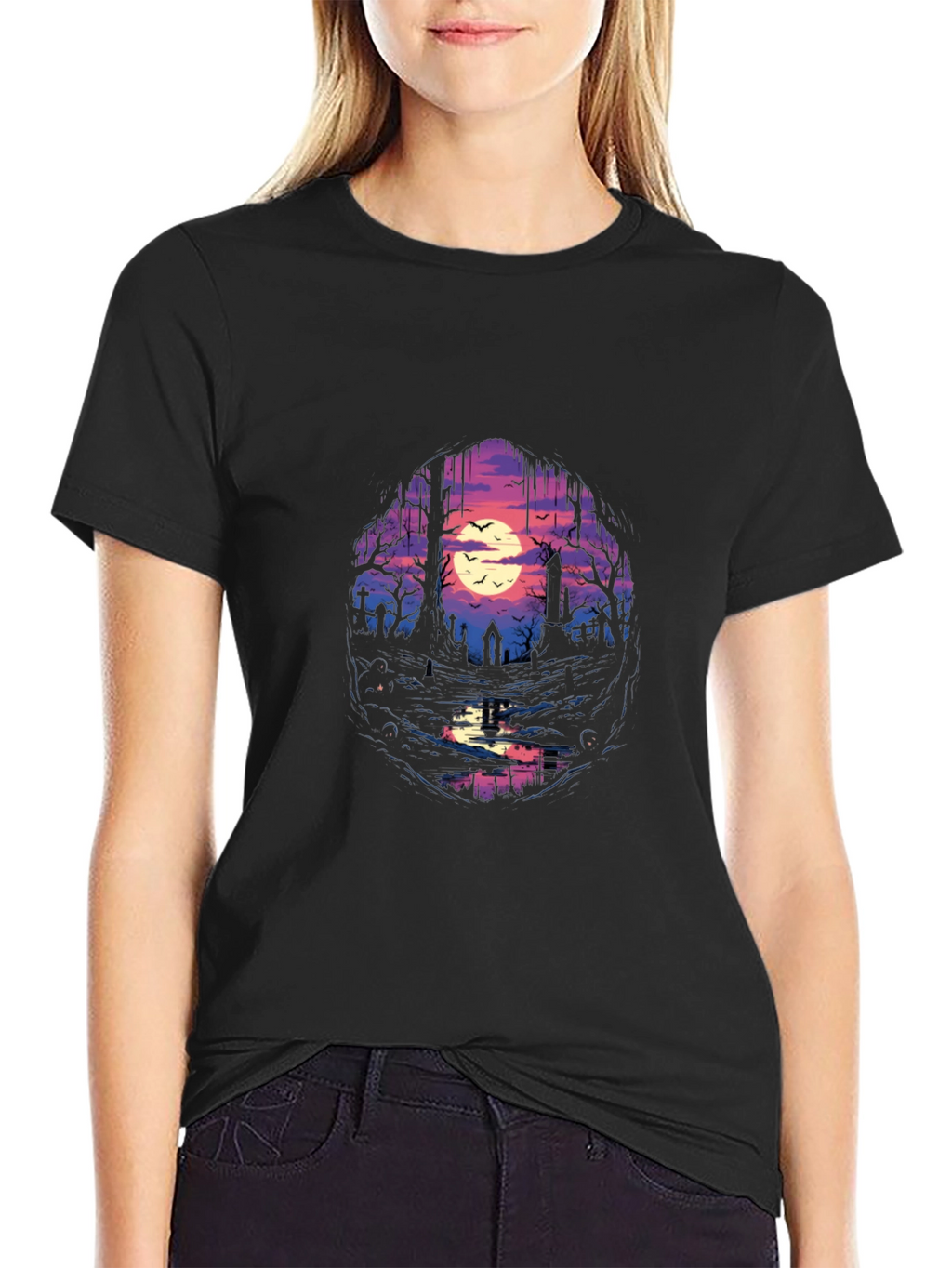 Graveyard Moon T-Shirt - Spooky Scene Tee