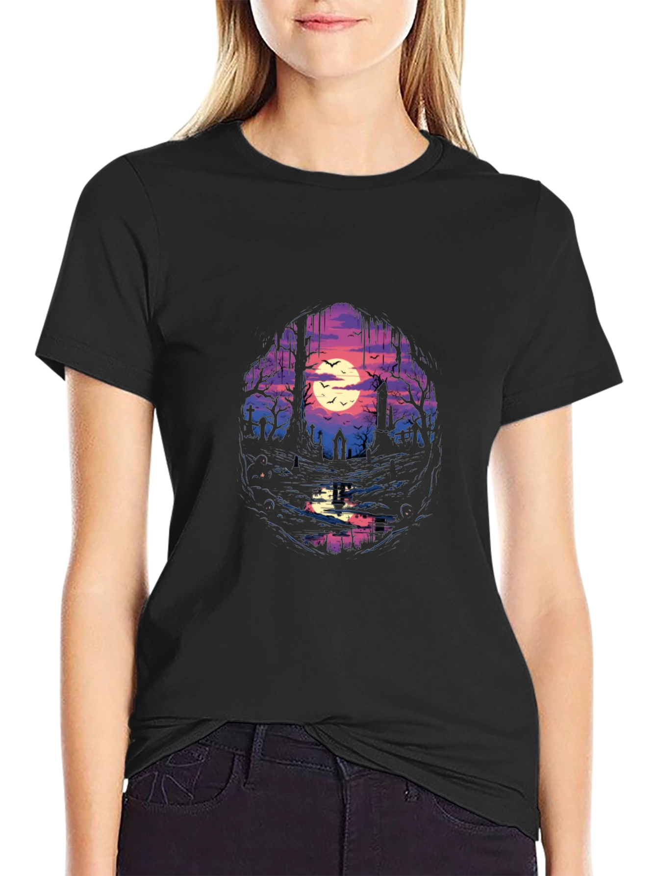 Graveyard Moon T-Shirt - Spooky Scene Tee