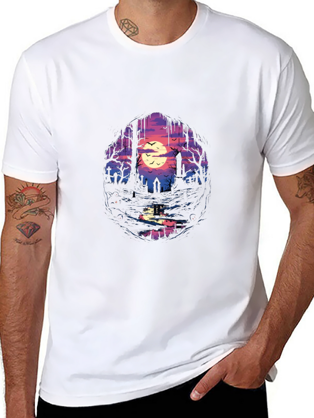 Graveyard Moon T-Shirt - Spooky Scene Tee