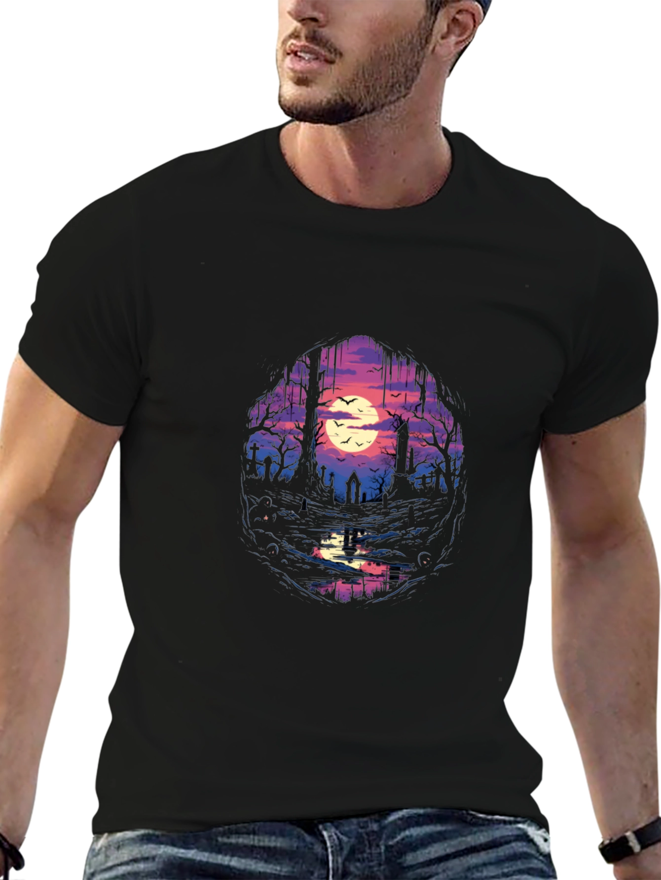 Graveyard Moon T-Shirt - Spooky Scene Tee