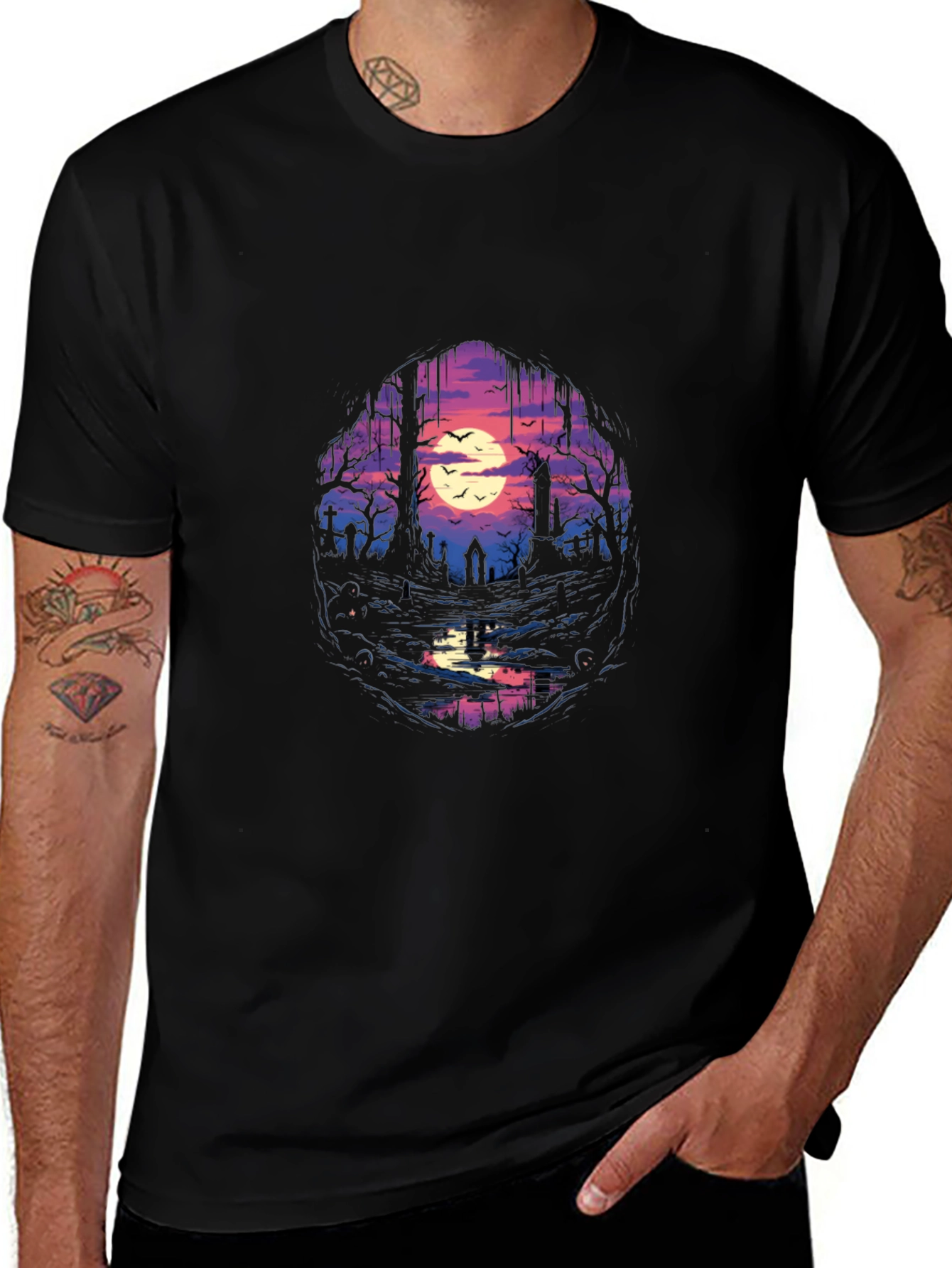 Graveyard Moon T-Shirt - Spooky Scene Tee