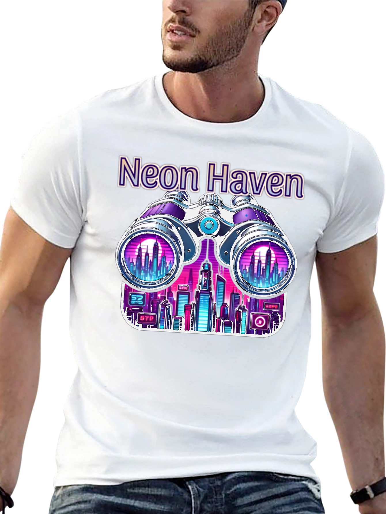Neon Haven Cityscape Graphic Tee - Stylish Urban Fashion