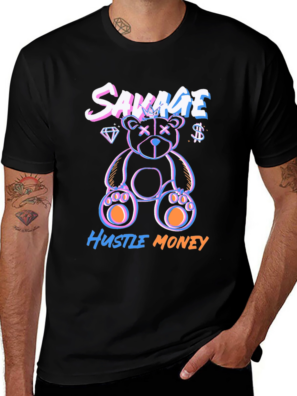 Savage Hustle Money Black Graphic T-Shirt