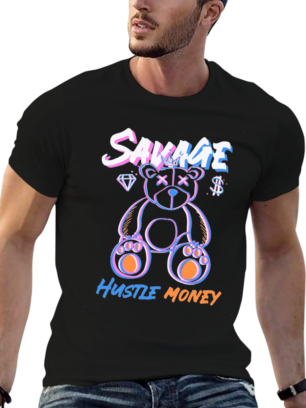 Savage Hustle Money Black Graphic T-Shirt