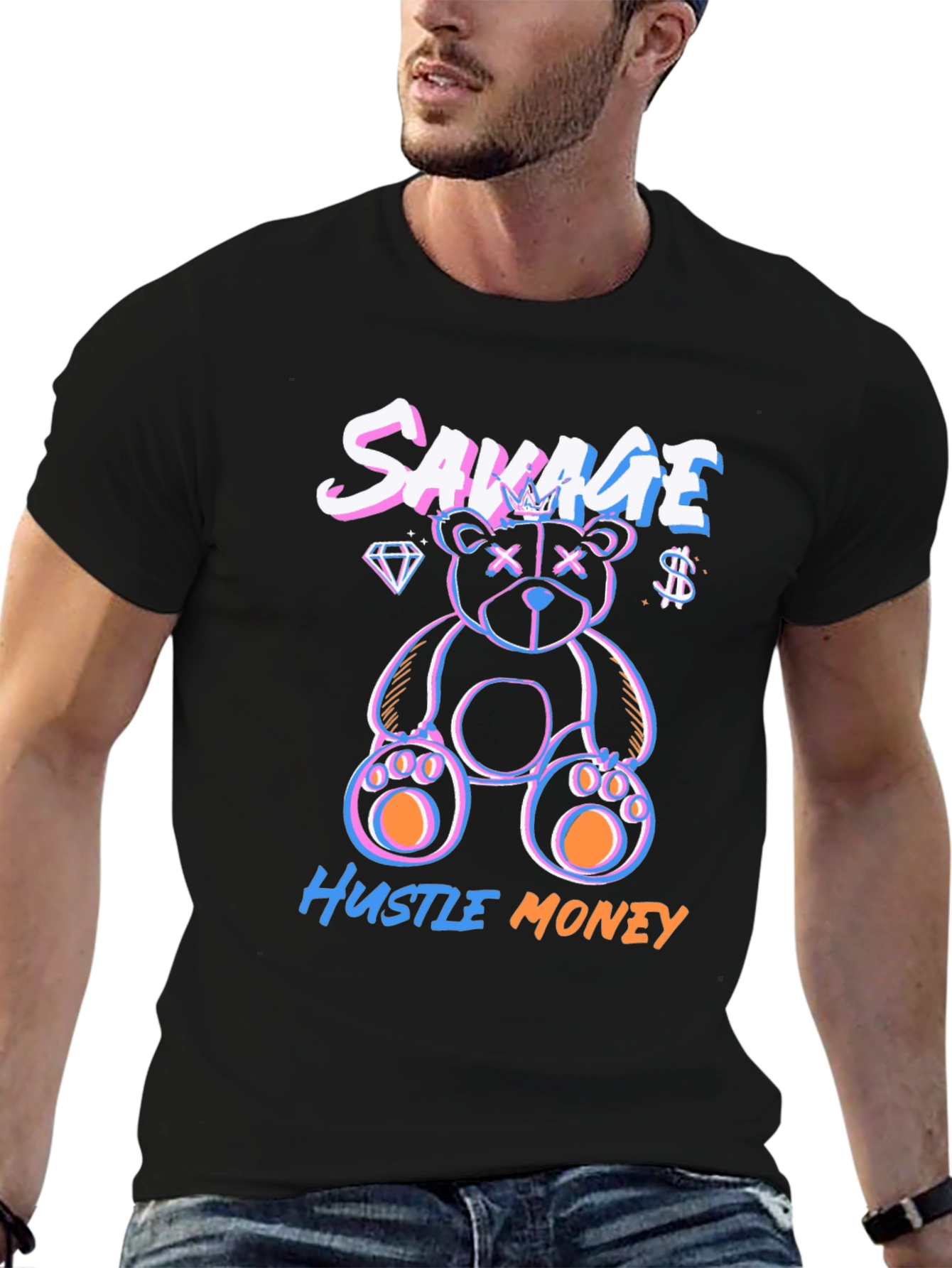 Savage Hustle Money Black Graphic T-Shirt