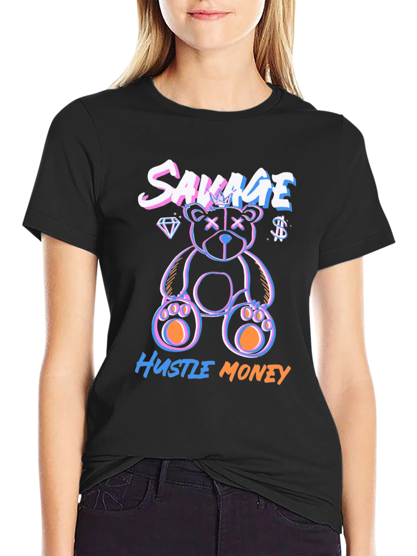 Savage Hustle Money Black Graphic T-Shirt