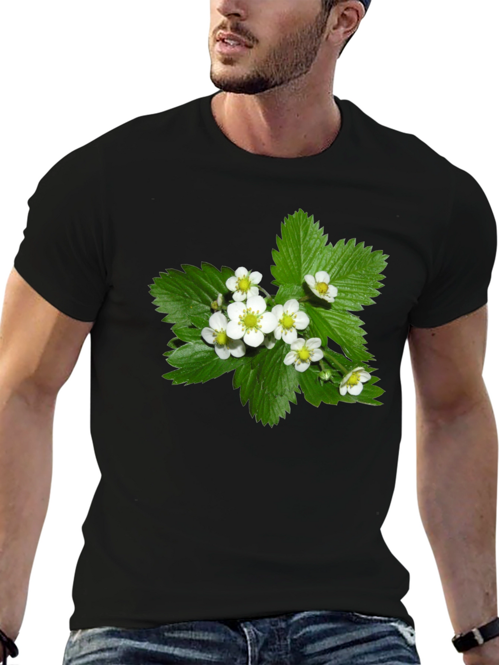 Floral Black T-Shirt - Botanical Style