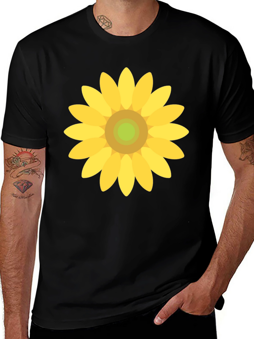 Sunflower Graphic Print Black T-Shirt