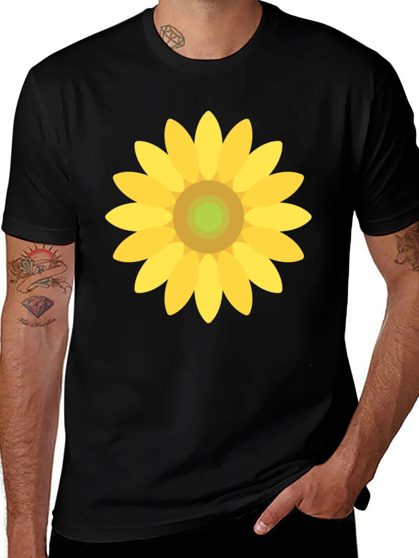 Sunflower Graphic Print Black T-Shirt