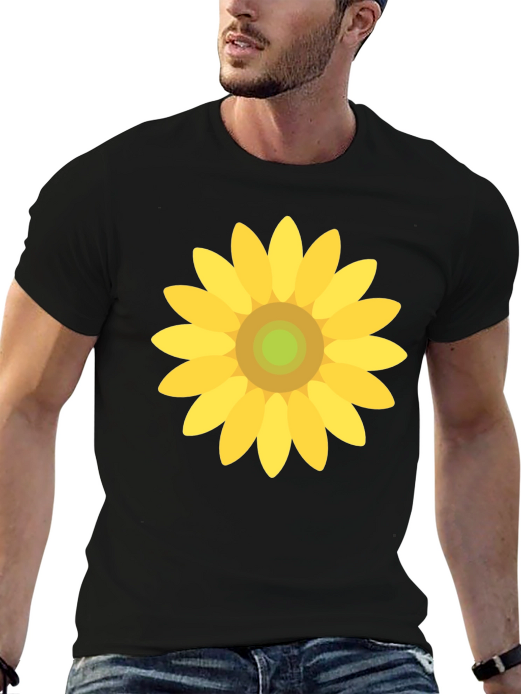 Sunflower Graphic Print Black T-Shirt