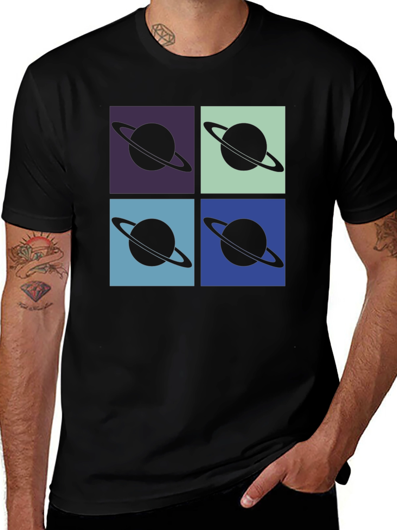 Retro Saturn Graphic T-Shirt - Pop Art Design