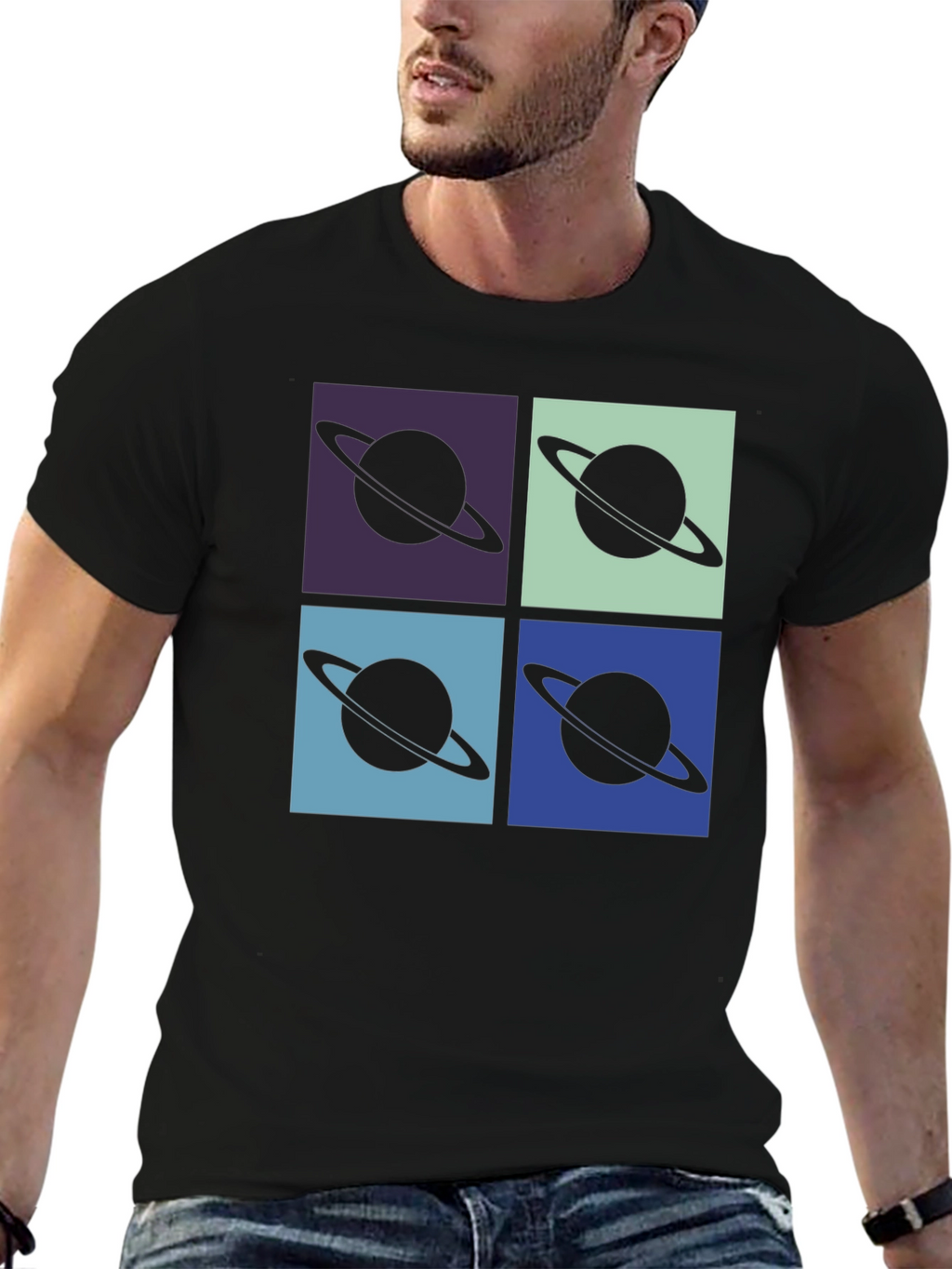 Retro Saturn Graphic T-Shirt - Pop Art Design