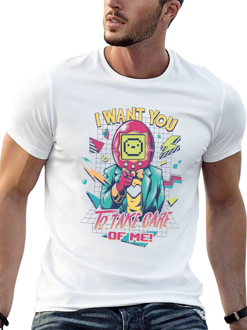 Retro Tamagotchi Style Graphic T-Shirt