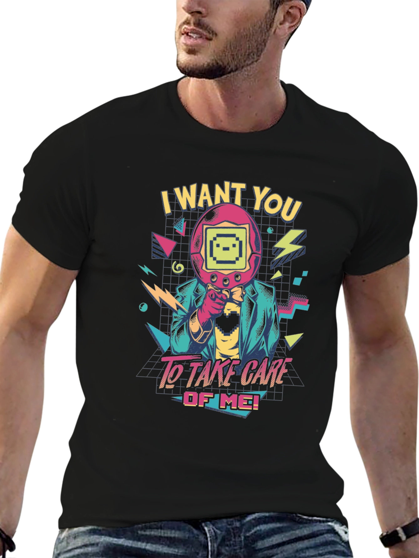 Retro Tamagotchi Style Graphic T-Shirt