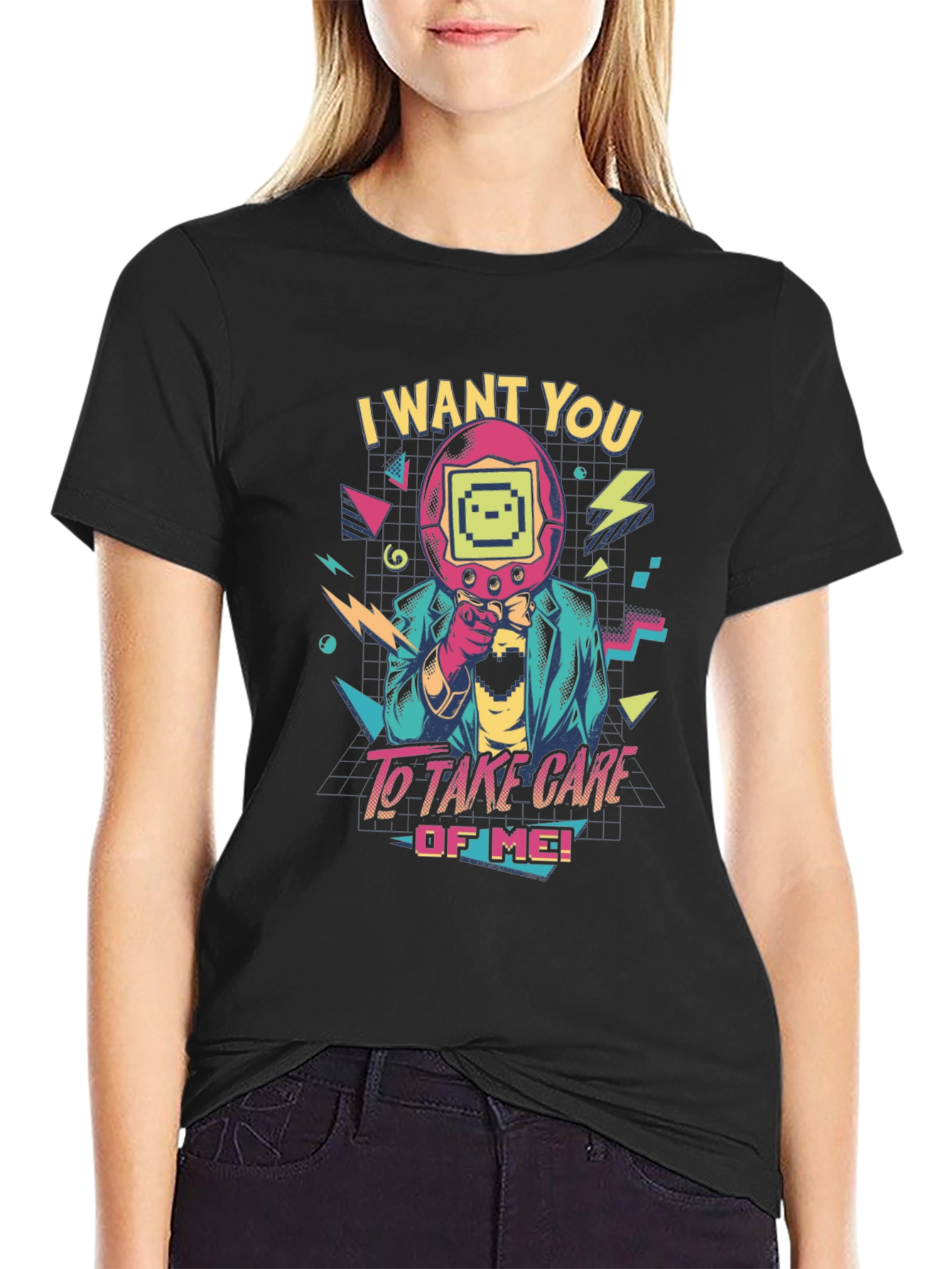 Retro Tamagotchi Style Graphic T-Shirt