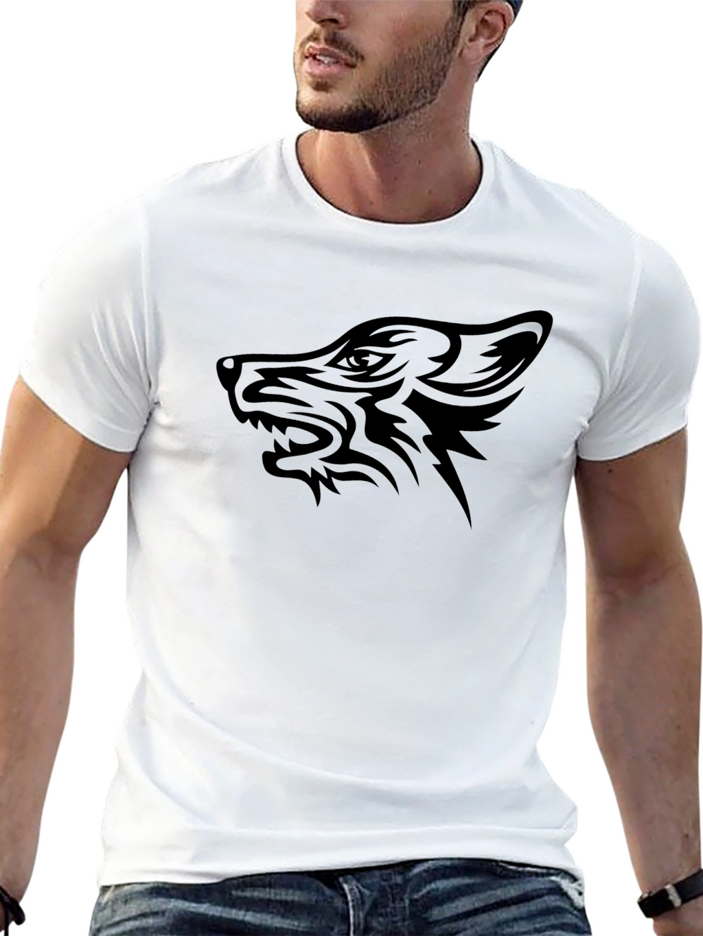Black Wolf Graphic Tee - Tribal Design