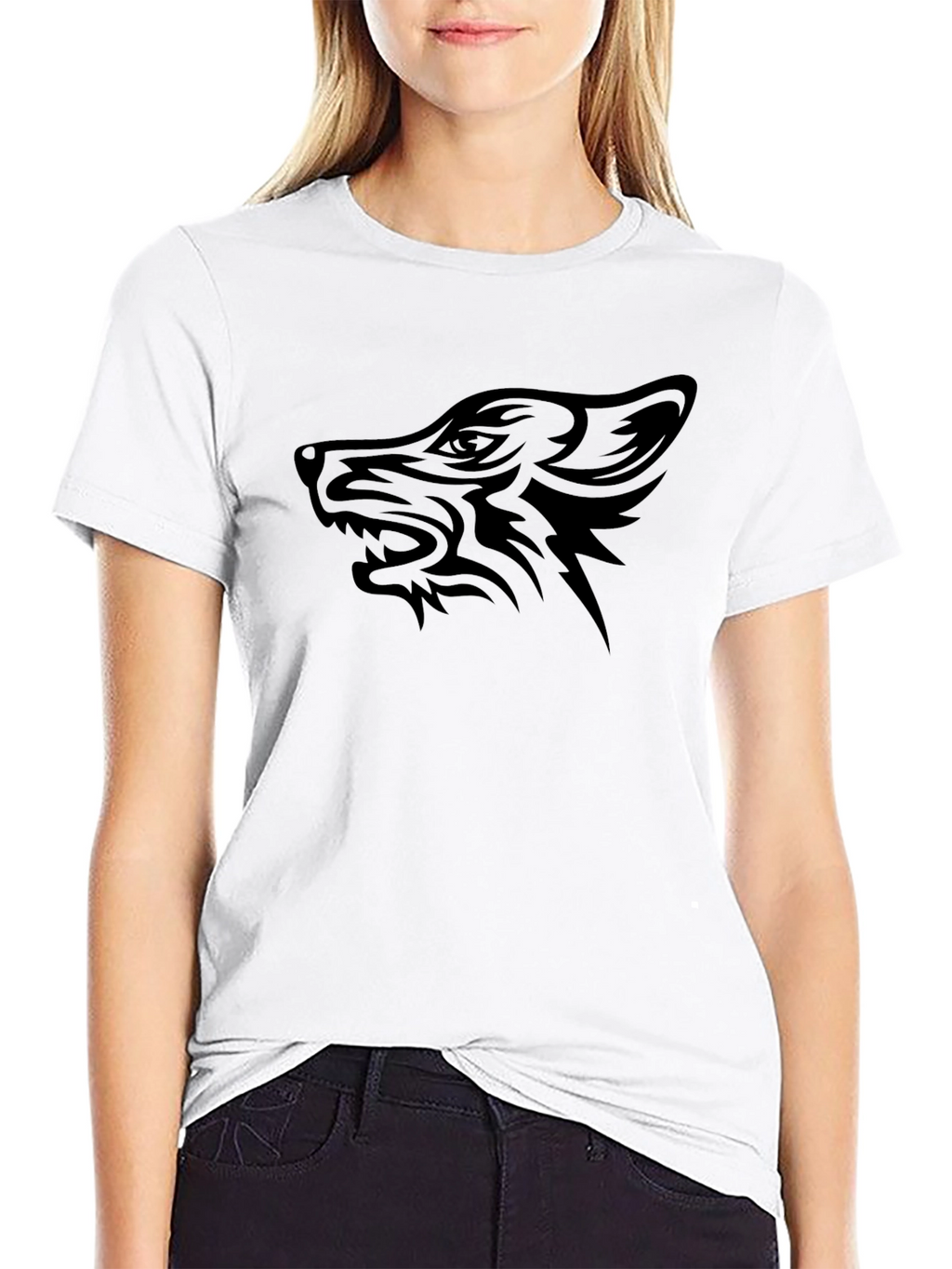 Black Wolf Graphic Tee - Tribal Design