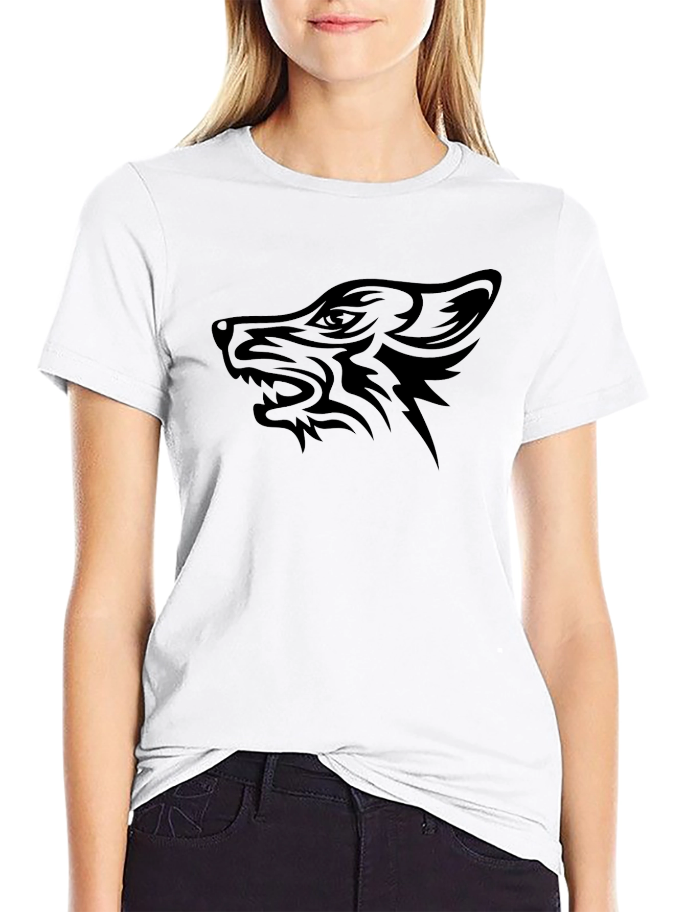 Black Wolf Graphic Tee - Tribal Design