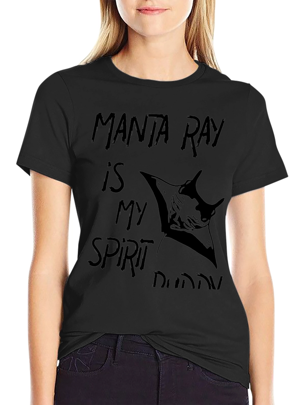 Manta Ray Spirit Buddy Black Graphic T-Shirt