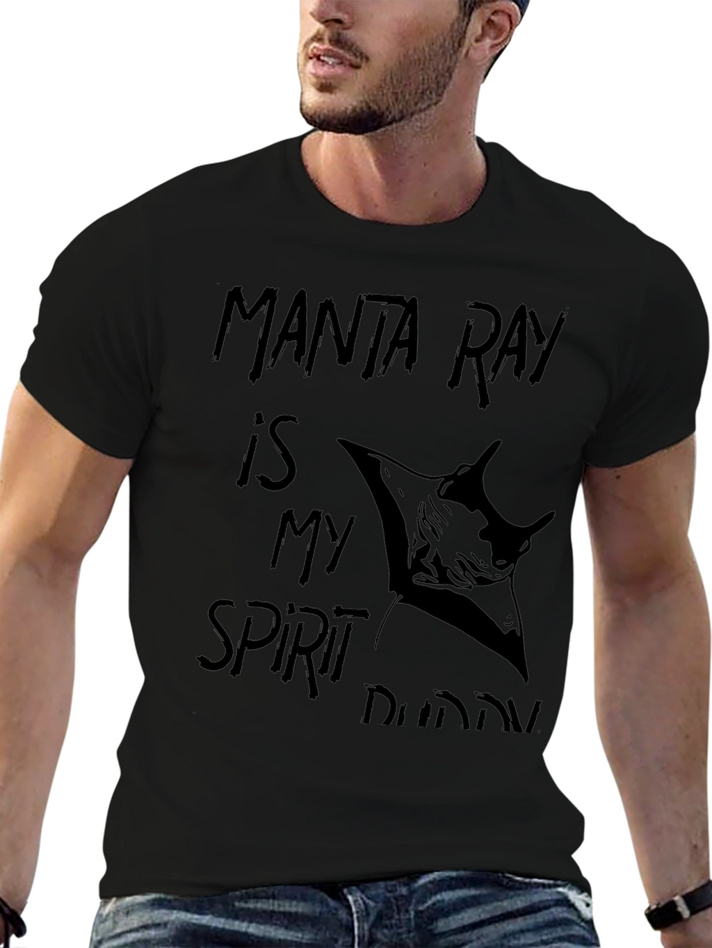 Manta Ray Spirit Buddy Black Graphic T-Shirt