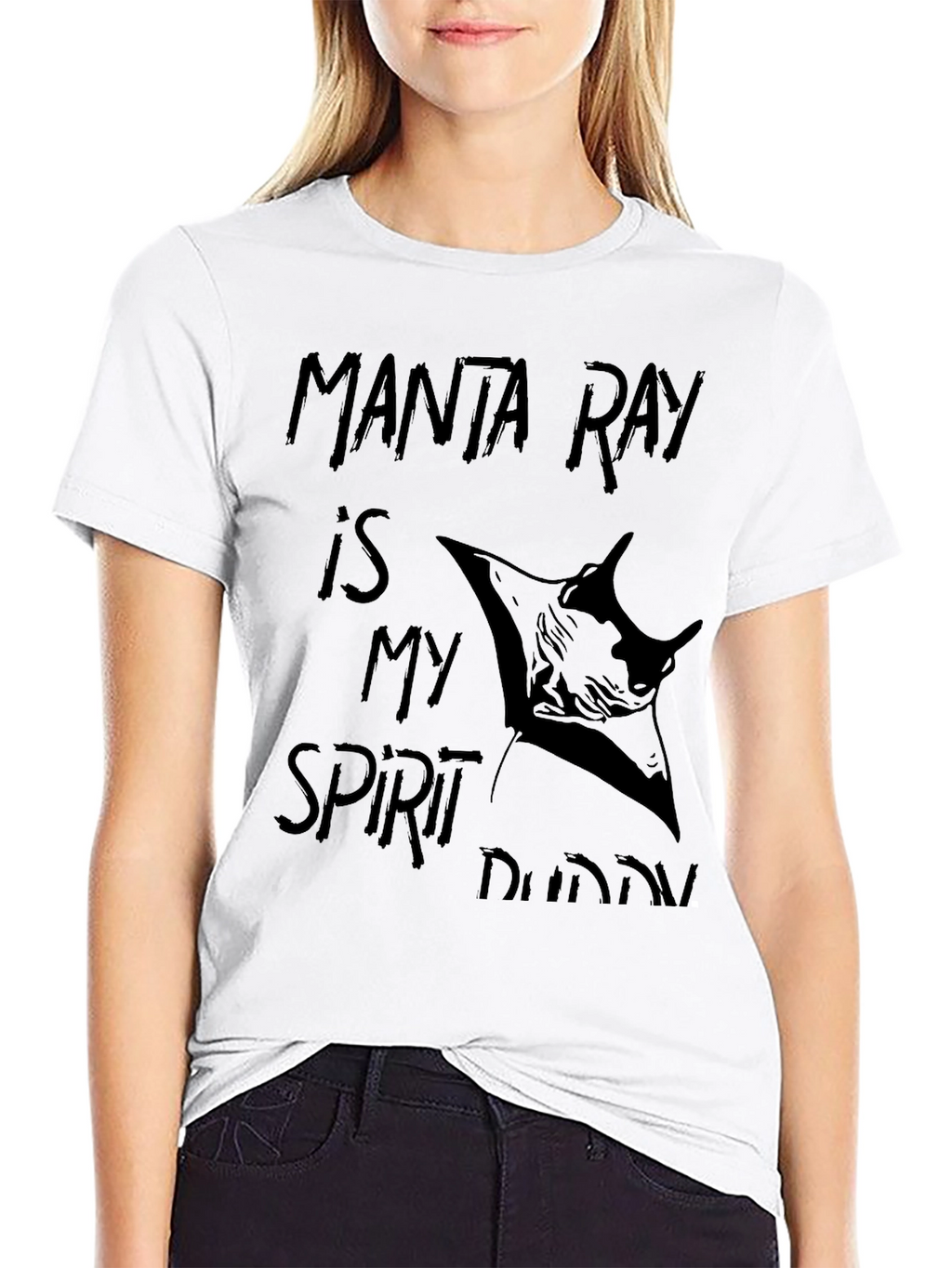 Manta Ray Spirit Buddy Black Graphic T-Shirt