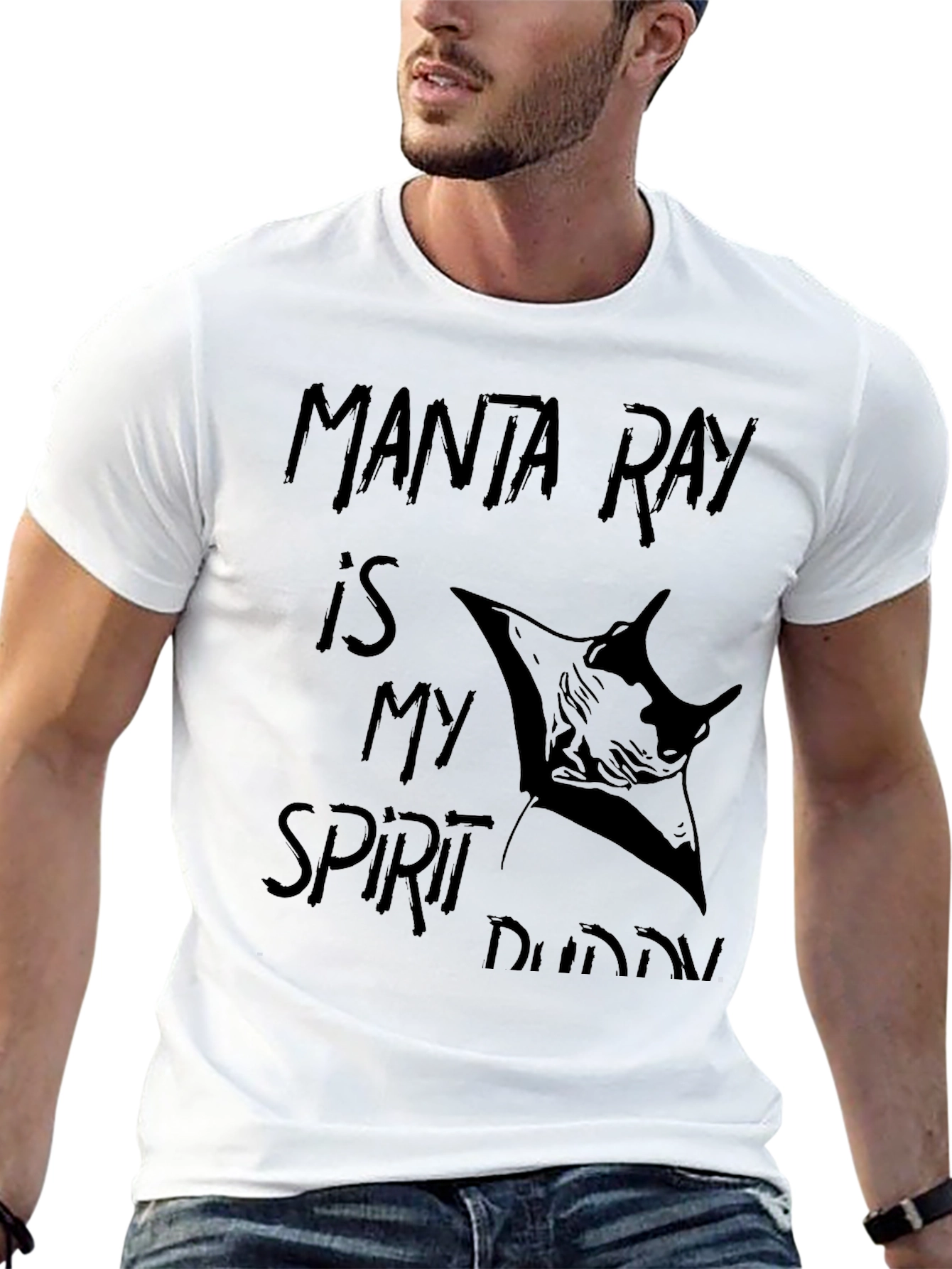 Manta Ray Spirit Buddy Black Graphic T-Shirt