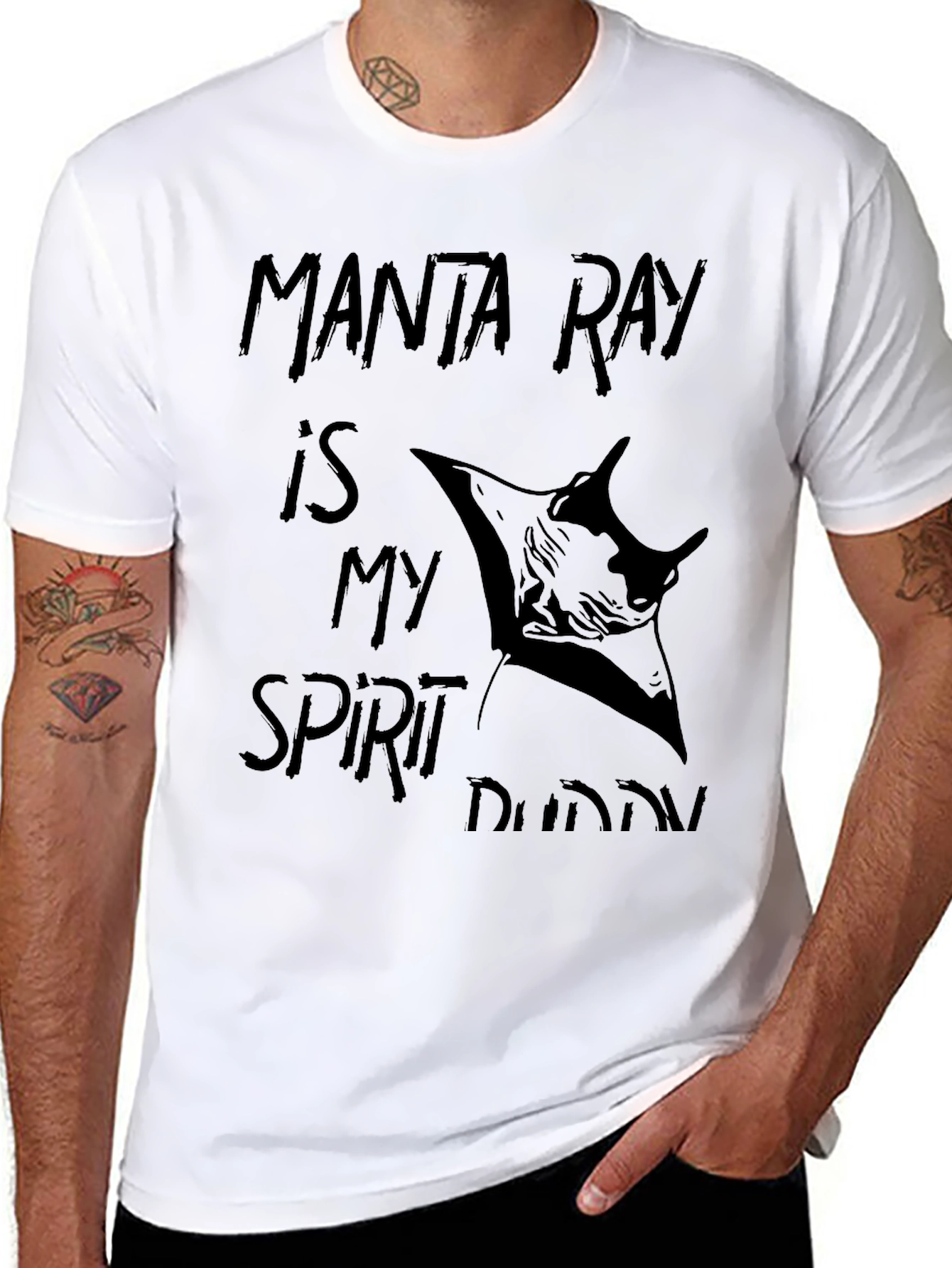 Manta Ray Spirit Buddy Black Graphic T-Shirt