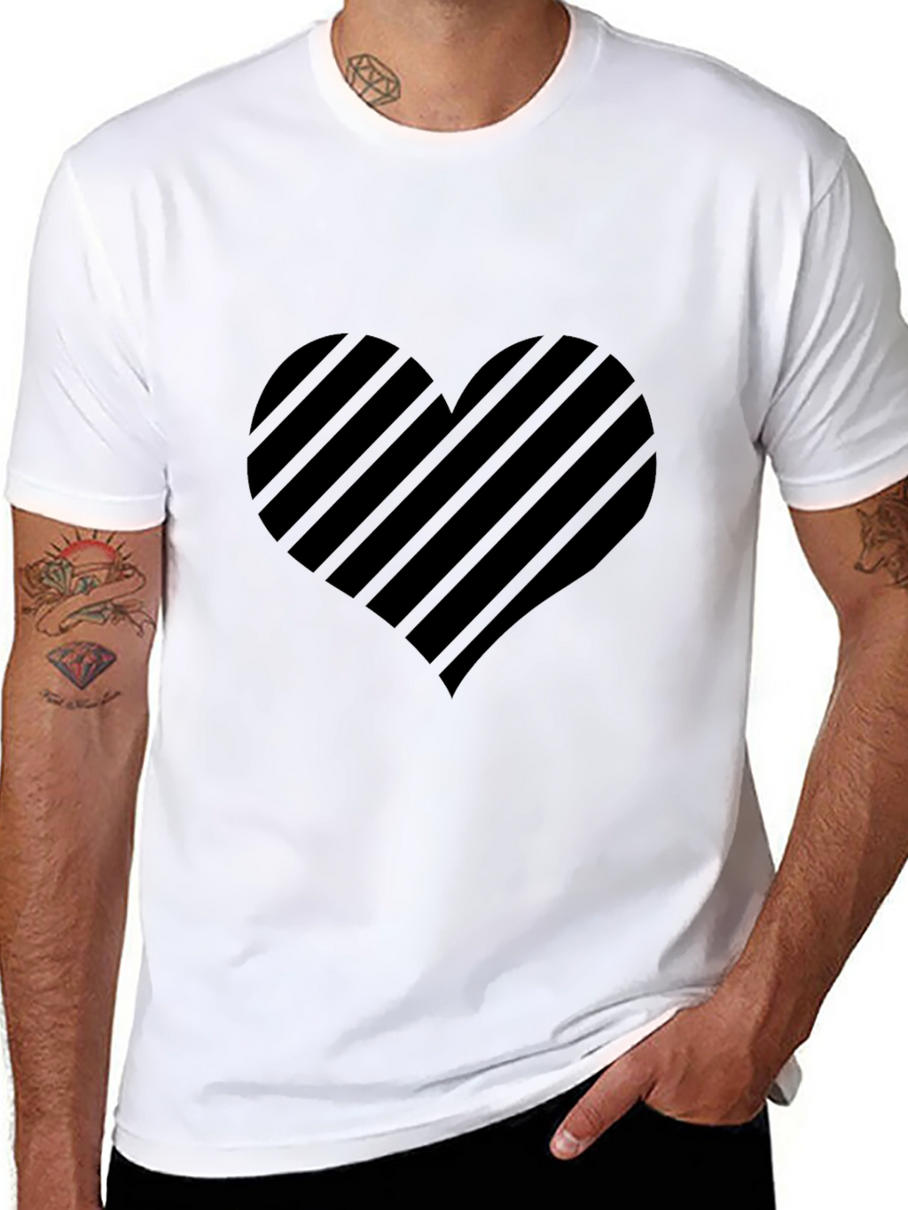 Striped Heart Graphic Black T-Shirt