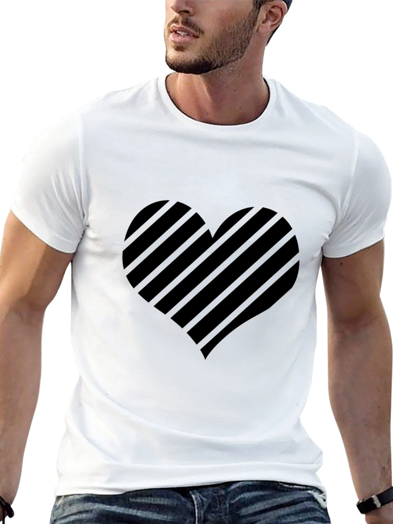 Striped Heart Graphic Black T-Shirt