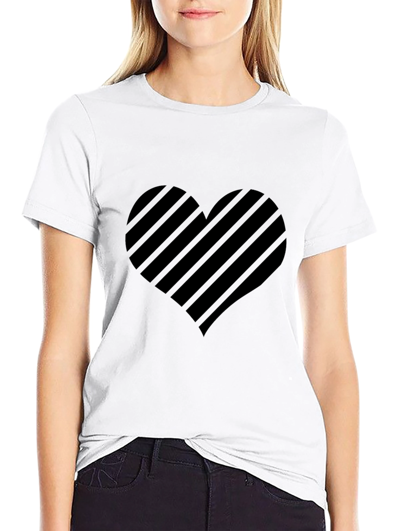 Striped Heart Graphic Black T-Shirt