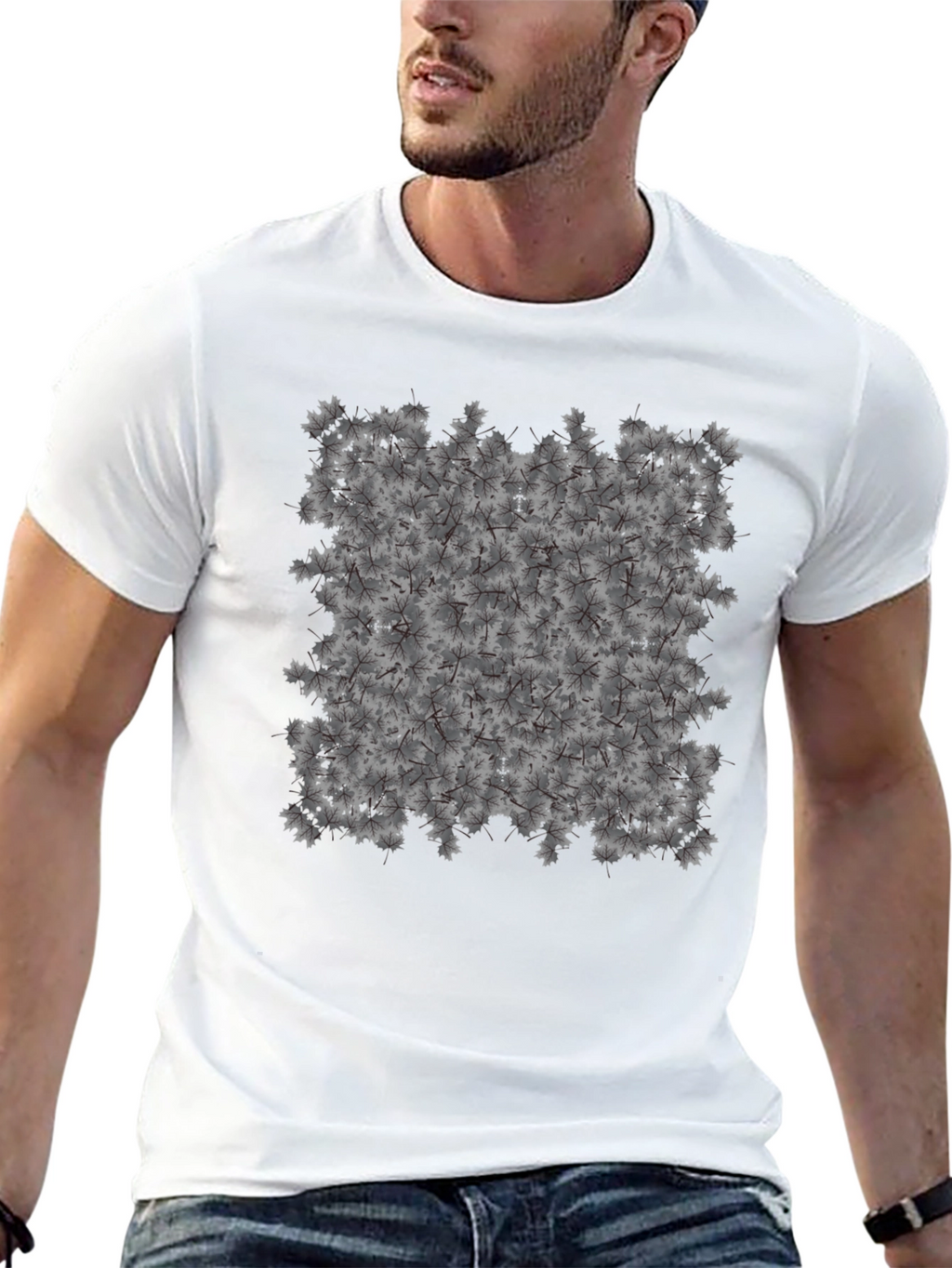 Maple Leaf Pattern Black T-Shirt