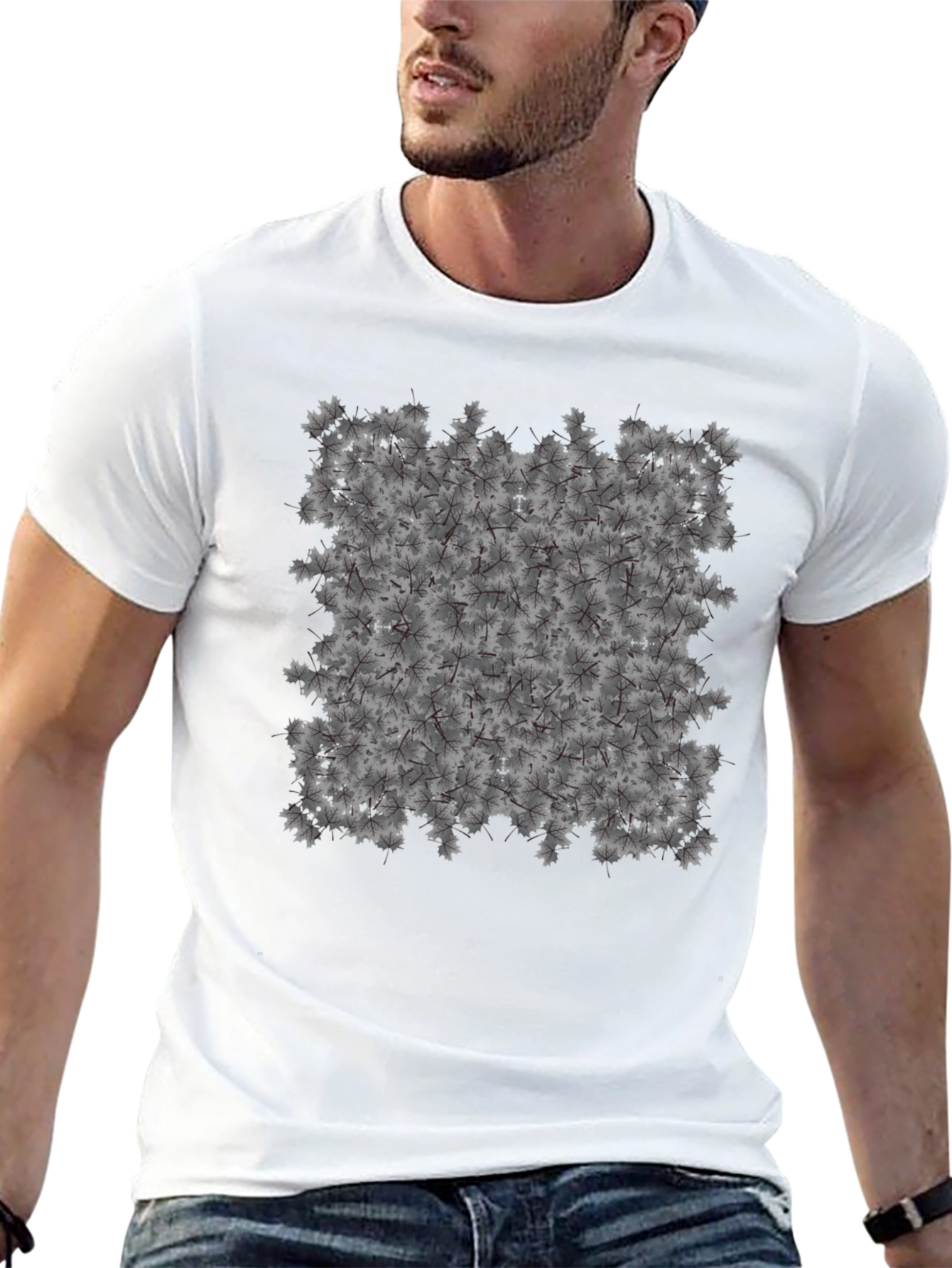 Maple Leaf Pattern Black T-Shirt