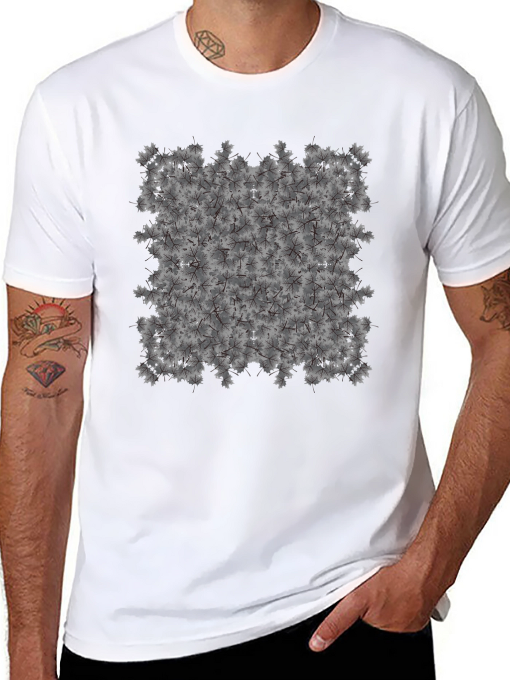 Maple Leaf Pattern Black T-Shirt