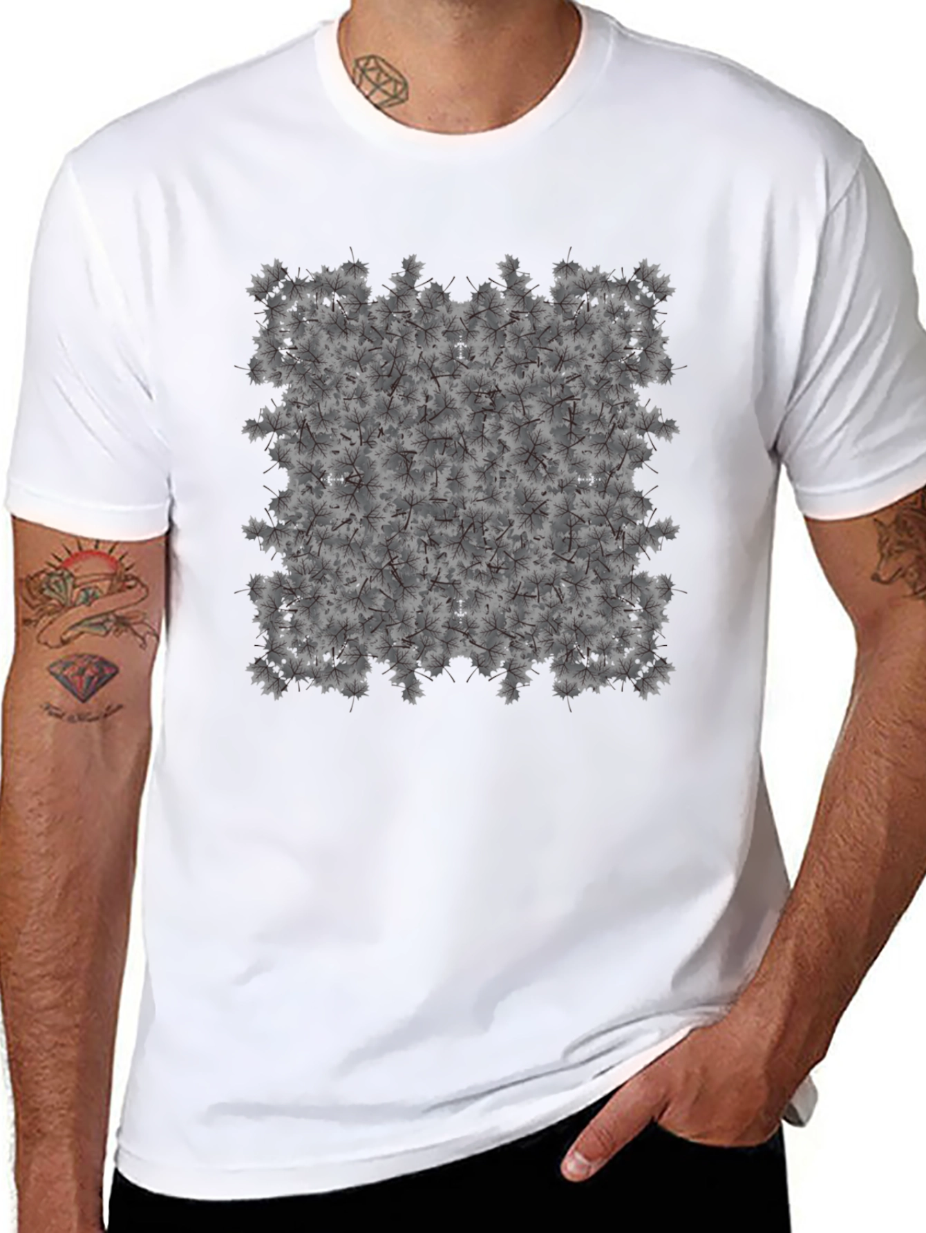Maple Leaf Pattern Black T-Shirt