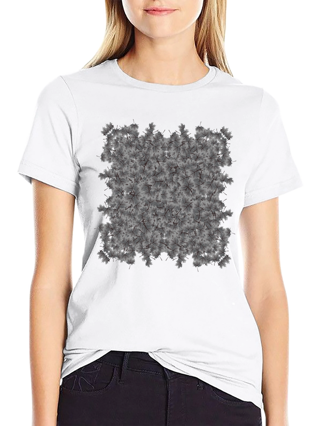 Maple Leaf Pattern Black T-Shirt